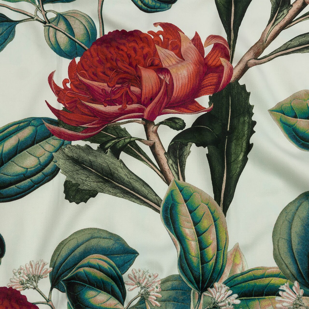 1 Yard Stretch Cotton Sateen Red and Green Floral Paintbrush Lily Print Aloha Collection